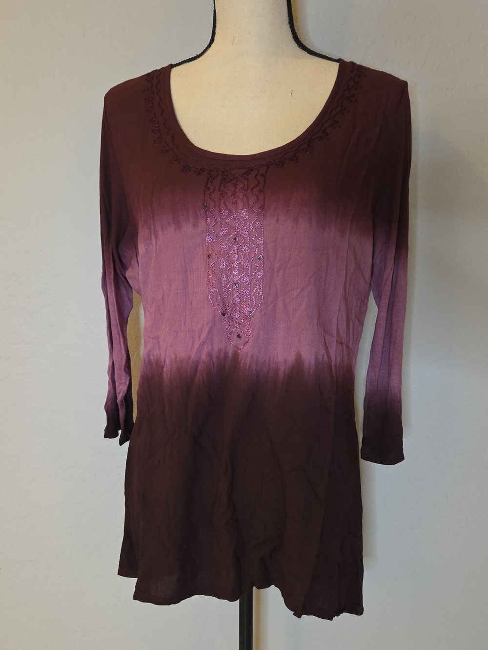 Lola P. Women’s Plum/Pink Ombre Scoop Neck Tunic High-Low Top Size Small NWT
